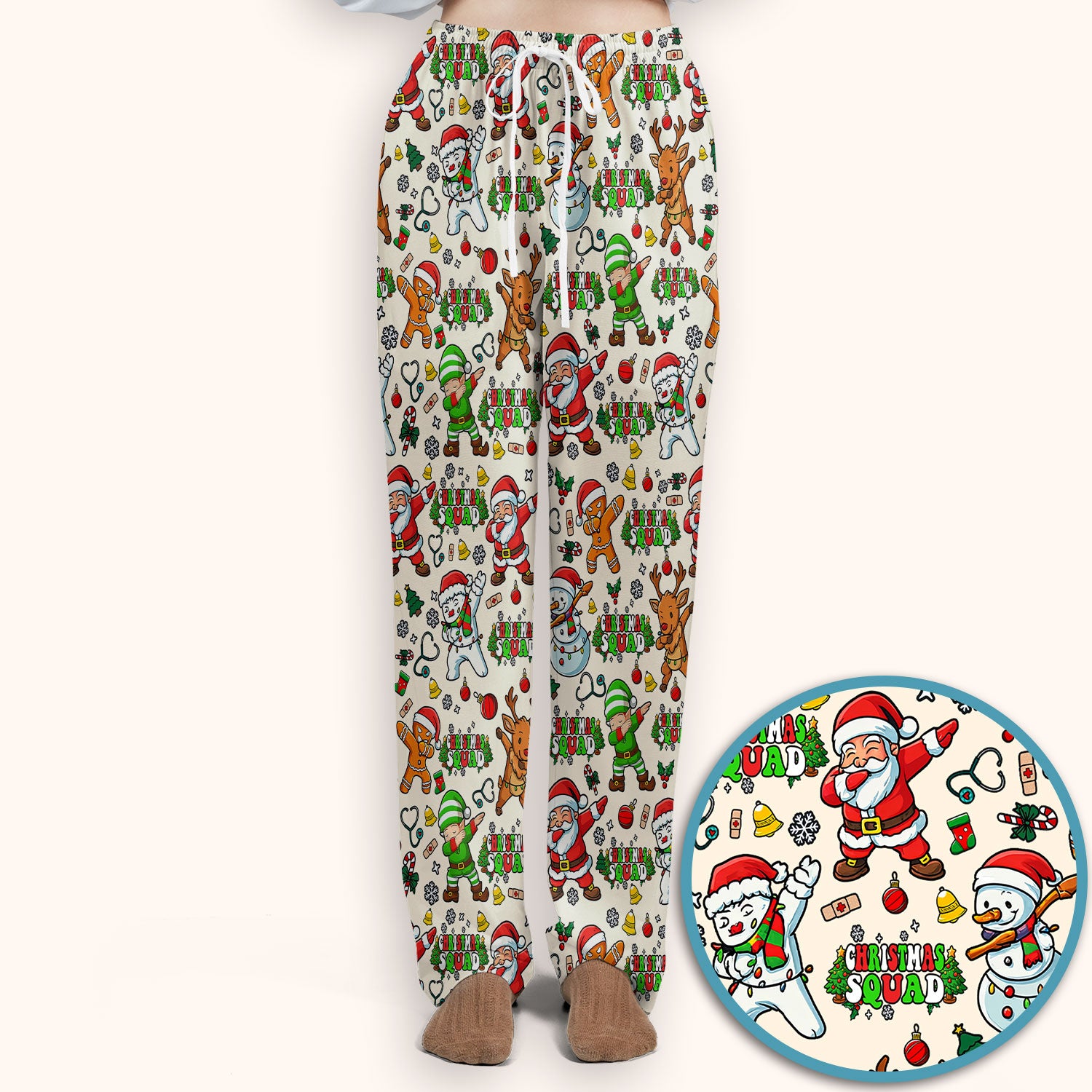 Christmas Squad Scrub Set - Funny Santa & Reindeer Pants and V Neck Top - Cute Holiday Medical Uniform for Nurses, Doctors & Vet Techs
