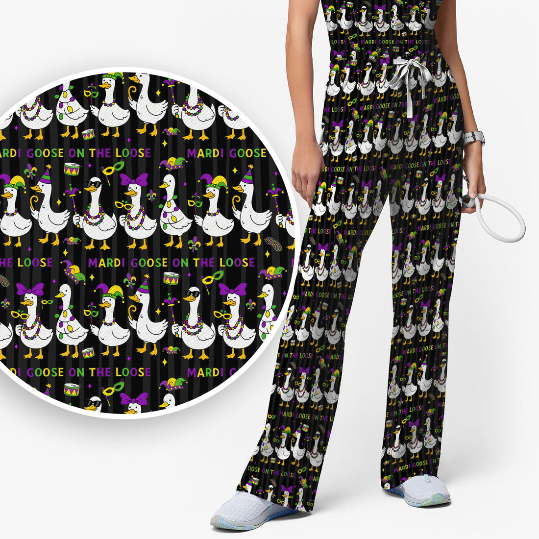 Mardi Gras Goose Nurse Scrub Set, Funny Carnival Medical Pattern Nurse Shirt, Breathable Fabrics Nursing Uniform