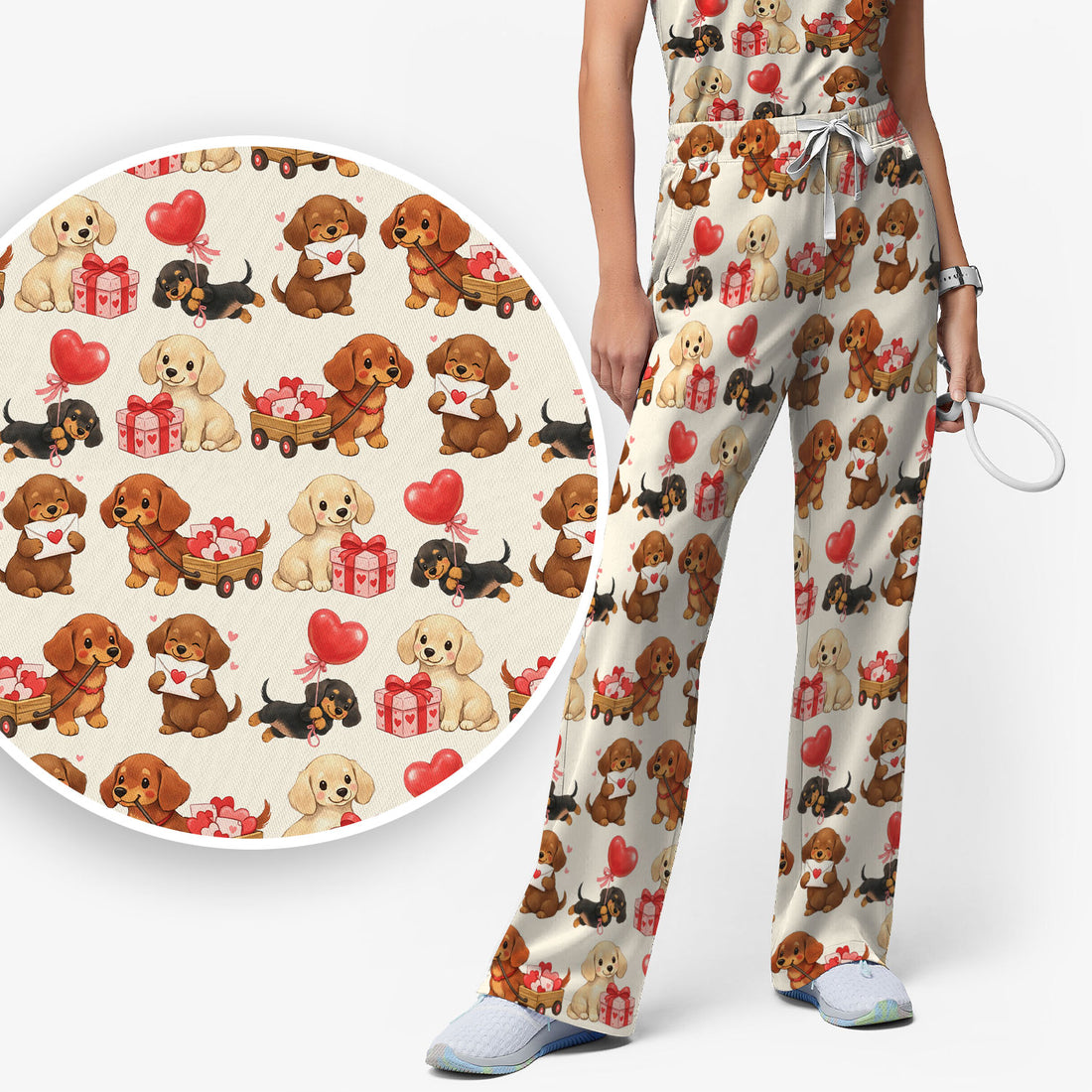 Cute Dachshund Nurse Scrub Set For Nurses, Wiener Dog Pattern Nurse Shirt, Breathable Fabrics Nursing Uniform