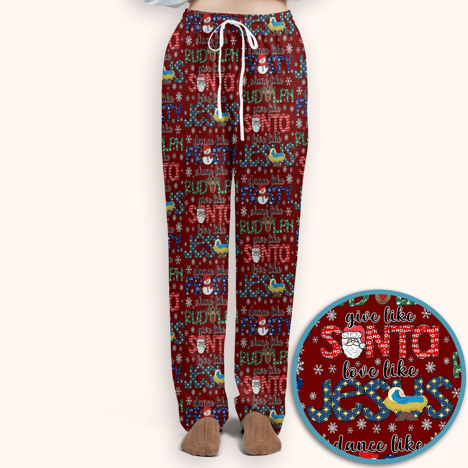 Xmas Rudolph Comfortable Scrub Set for Nurses - God Santa Scrub Pants and V Neck Top - Breathable Med Uniform
