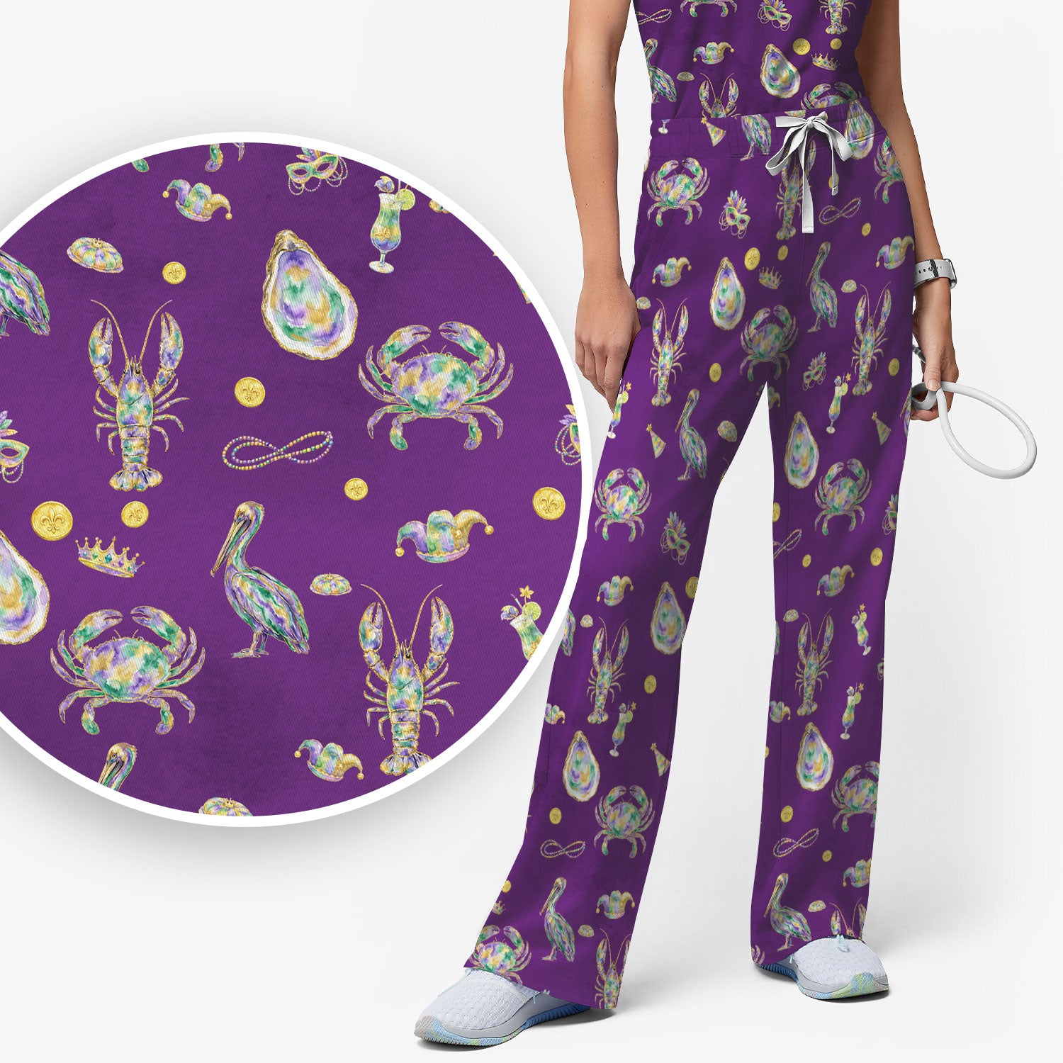 Mardi Gras Seafood Nurse Scrub Set, Comfortable Uniform Scrubs For Nursing