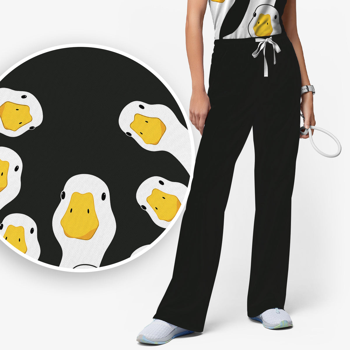 Funny Peekaboo Goose Faces Scrub Set, Scrub Pants and V Neck Top