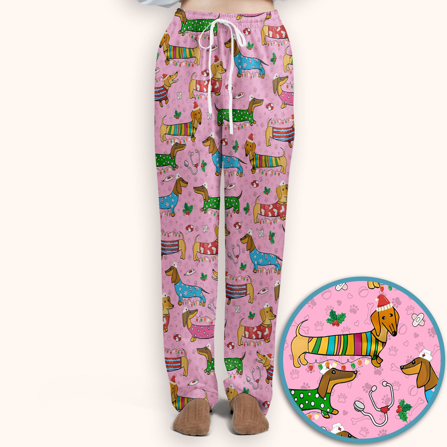 Christmas Dachshund Scrub Set for Nurses - Cute Wiener Dog in Holiday Outfit - Funny Medical Uniform Gift for Women RN LPN CNA