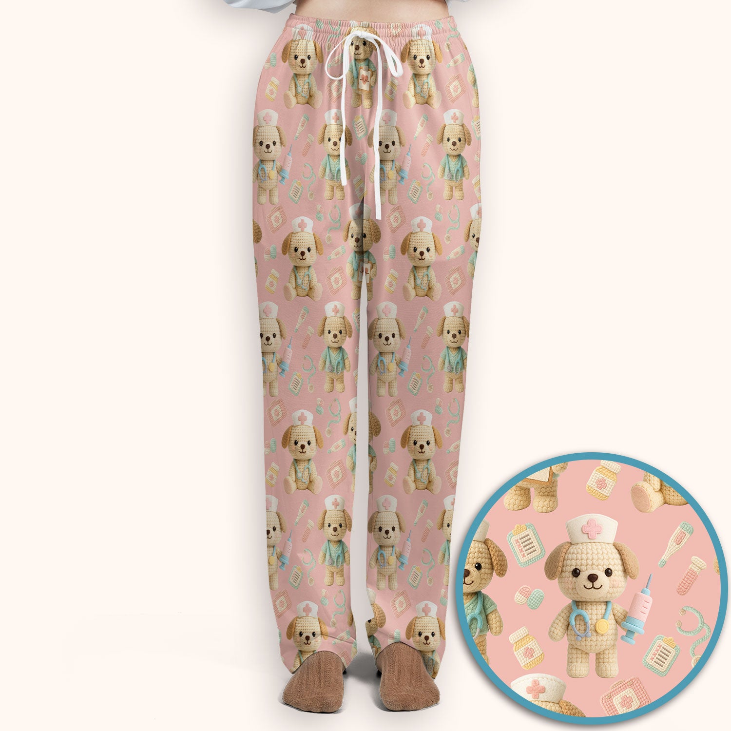 Cute Labrador Scrub Set for Nurse - Pastel Crochet Dog Scrubs Pants and V Neck Top - Adorable Puppy Med Uniform Gift for Women