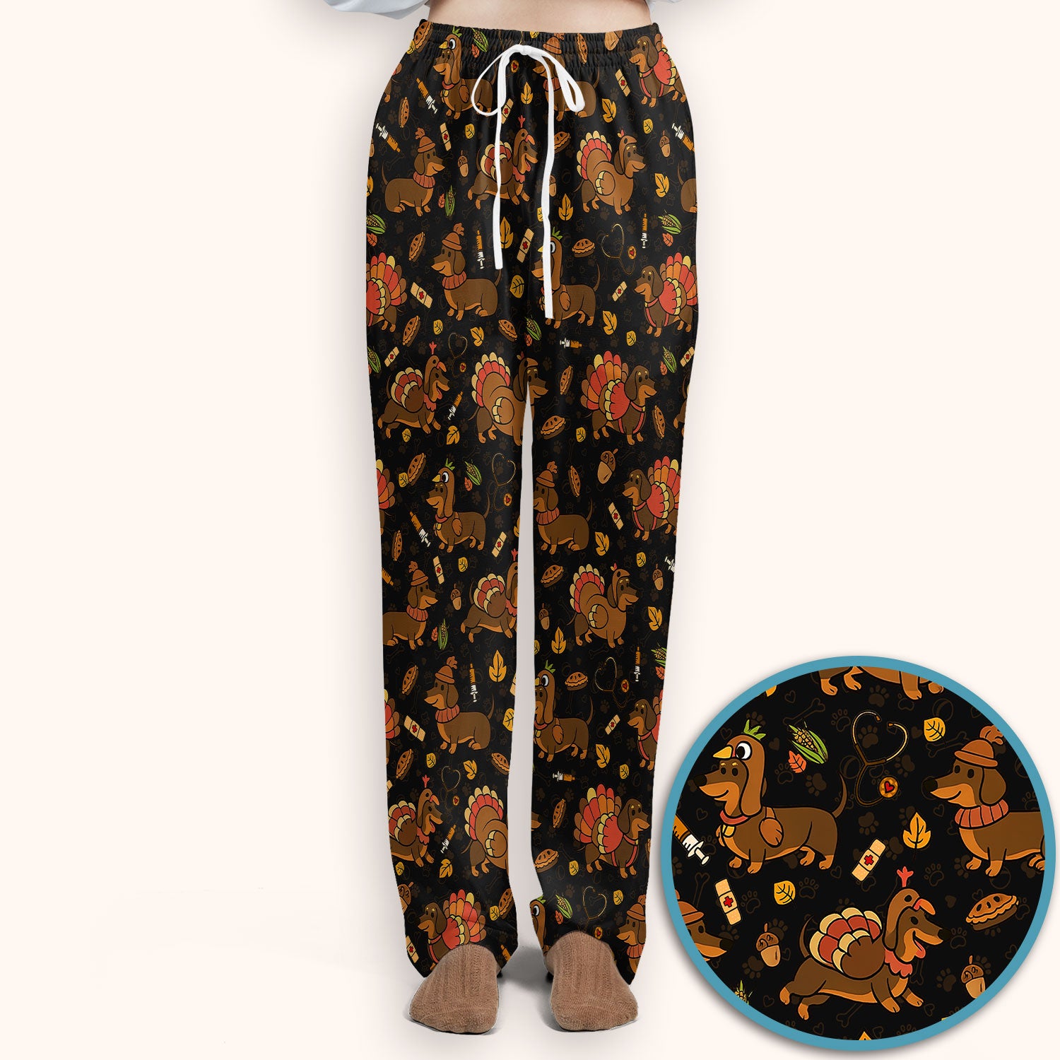 Thanksgiving Dachshund Scrubs Set - Cute Dog Turkey Medical Uniform for Nurses - Funny Holiday Gift for RN CNA LPN