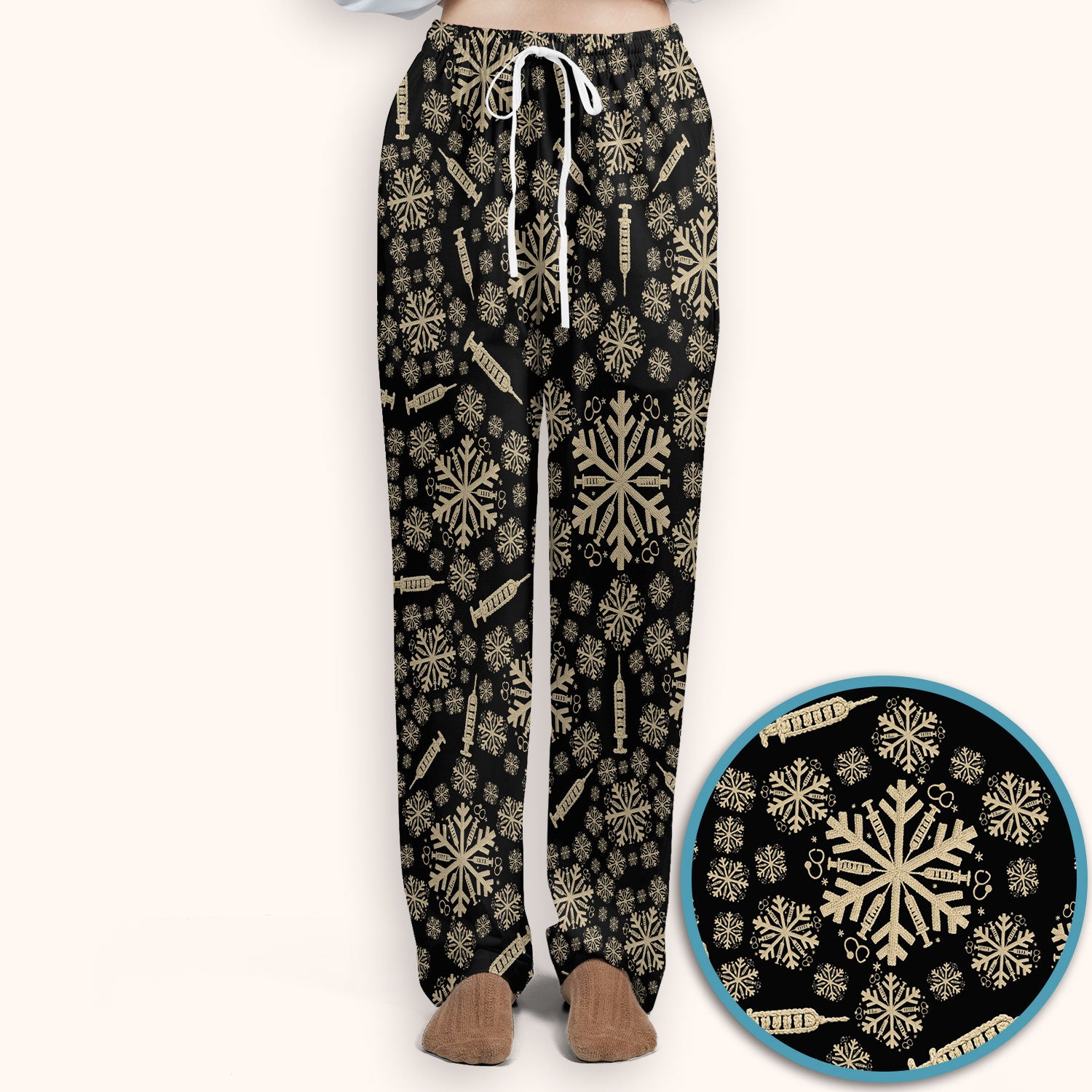 Snowflake Syringe Scrubs Pants and V Neck Top for Women - Winter Snow Medical Set - Funny Christmas Gift for Nurse