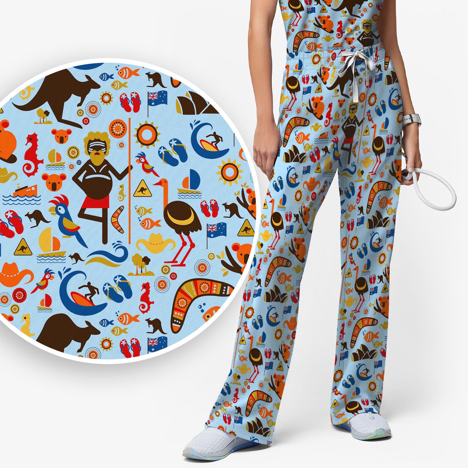 Indigenous Inspired Icon Scrub Set, Australia Culture Pattern Nurse Shirt, Comfortable Scrubs For Nursing