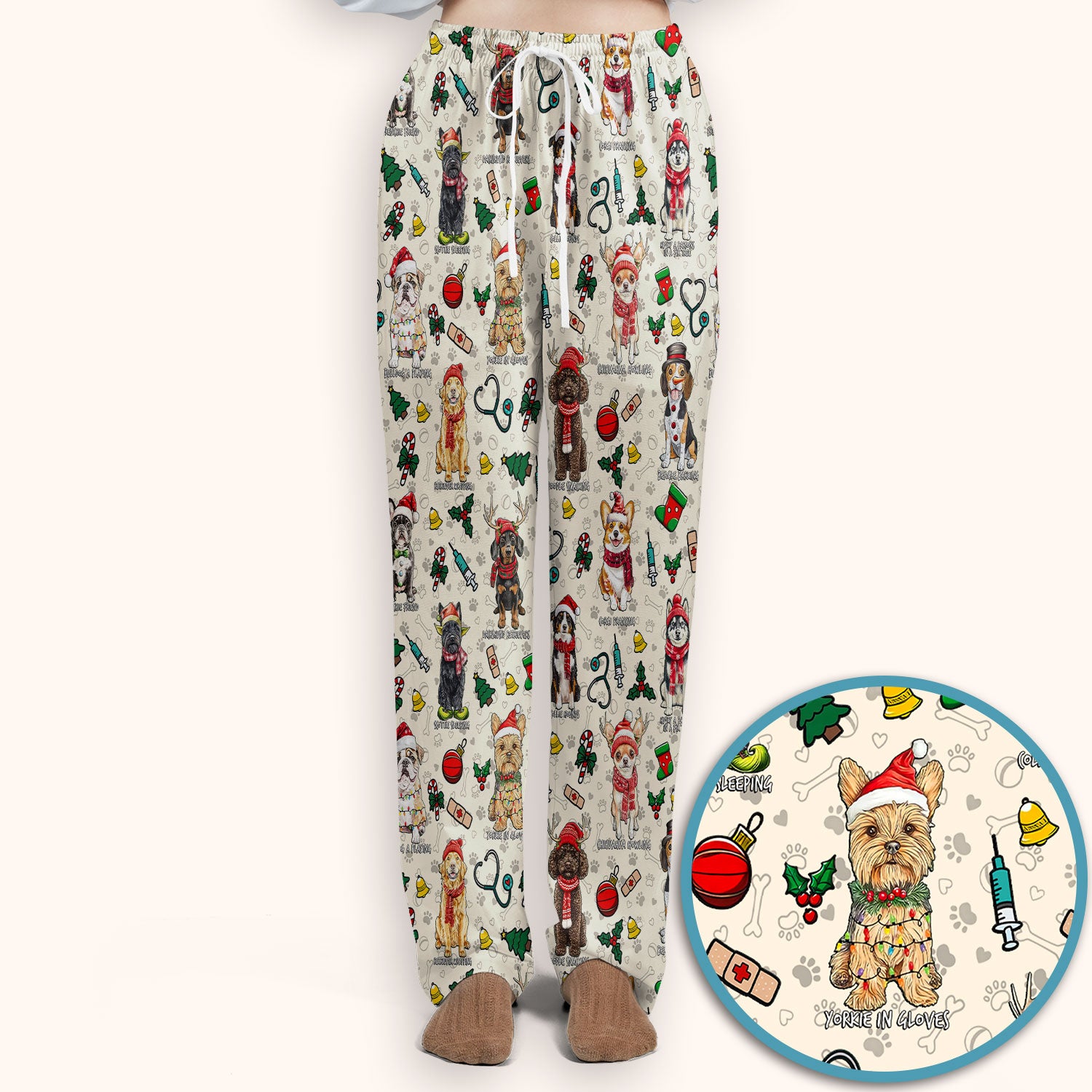 Christmas Dog Scrub Set for Nurses - Dachshund, Husky, Poodle, Corgi & Labrador Holiday Scrub Top and Pants - Funny Santa Medical Shirt