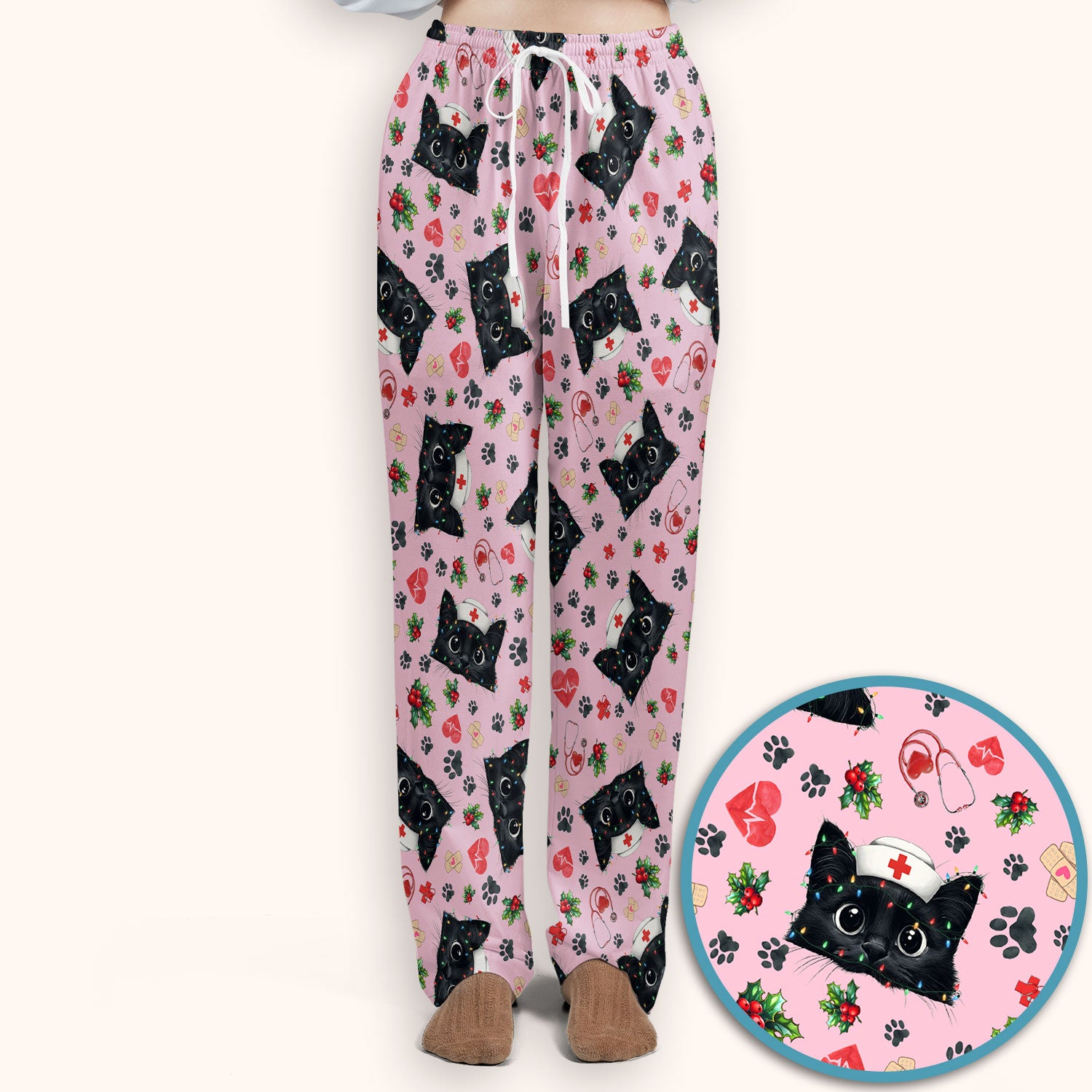 Funny Cats Scrub Set for Nurses - Black Kittens Christmas Scrubs Pants and V Neck Top - Jolly Medical Uniform Gift for RN CNA LPN