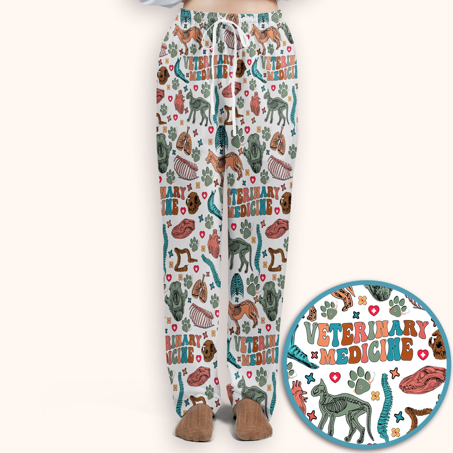 Veterinary Medicine Scrub Set - Cute Animal Anatomy Scrubs Pants and V Neck Top - Fun Vet Tech Nurse Uniform for Women