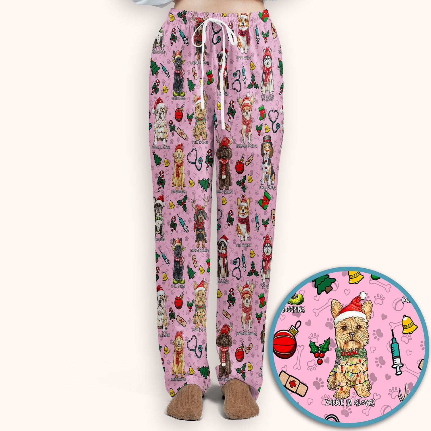 Christmas Dog Scrub Set for Nurses - Dachshund, Husky, Poodle, Corgi & Labrador Holiday Scrub Top and Pants - Funny Santa Medical Shirt