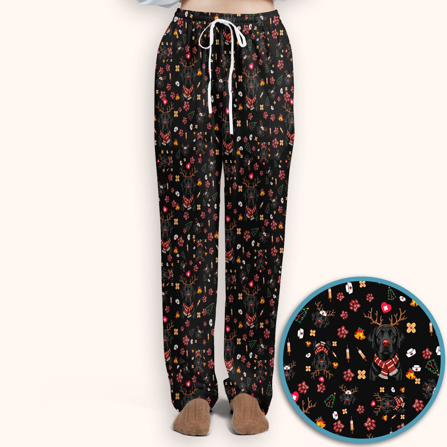 Funny Black Lab Reindeer Scrub Set - Christmas Dog Nurse Pants and V Neck Top - Cute Holiday Medical Uniform