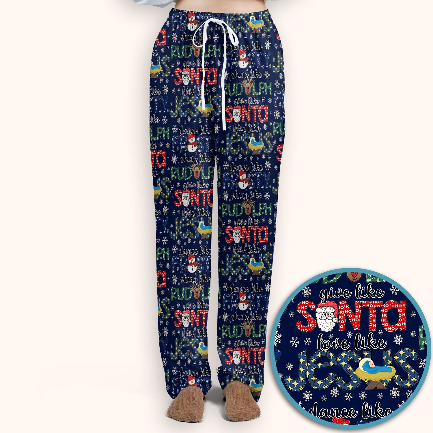 Xmas Rudolph Comfortable Scrub Set for Nurses - God Santa Scrub Pants and V Neck Top - Breathable Med Uniform