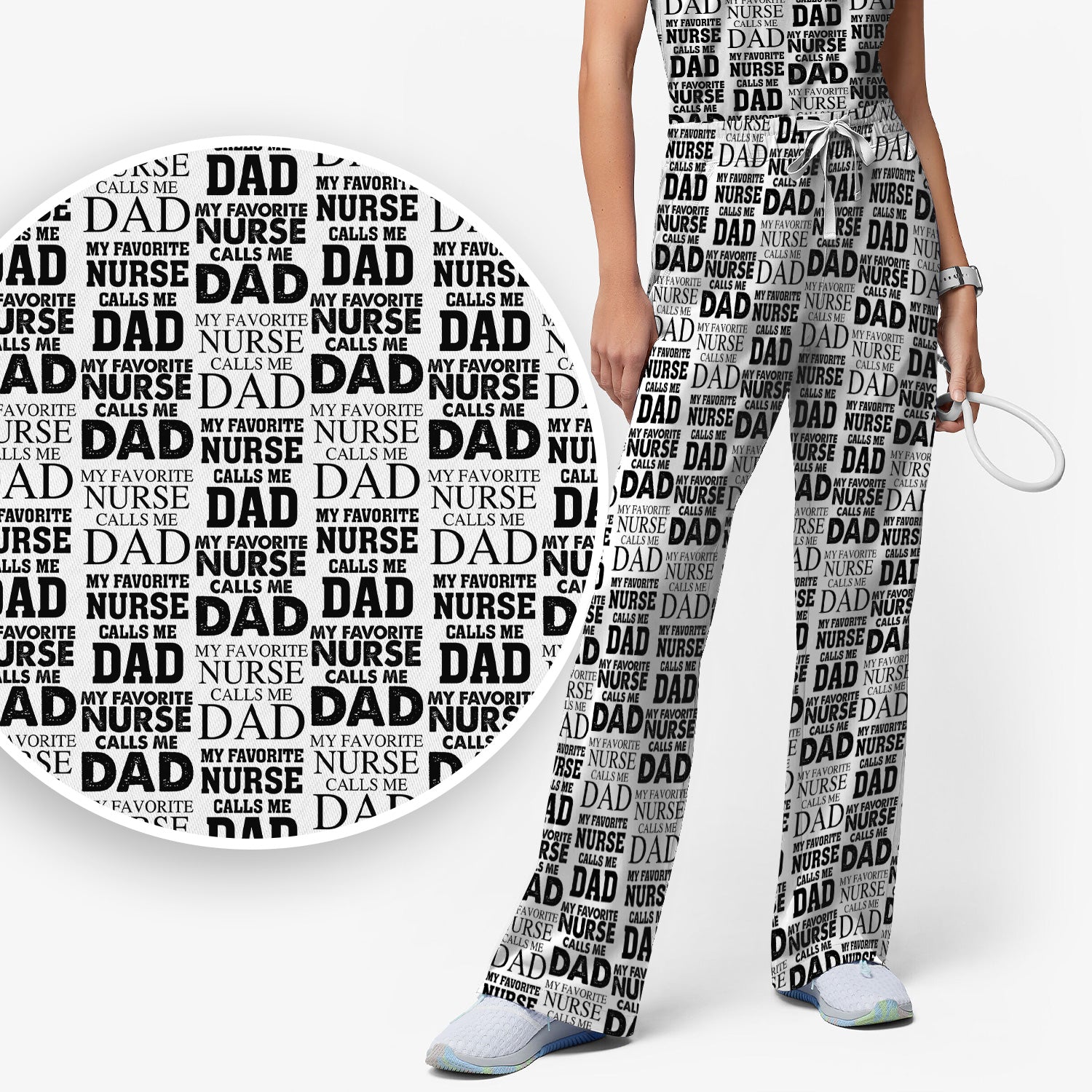 Favorite Nurse Calls Dad Pattern Scrub Set, Scrub Pants and V Neck Top