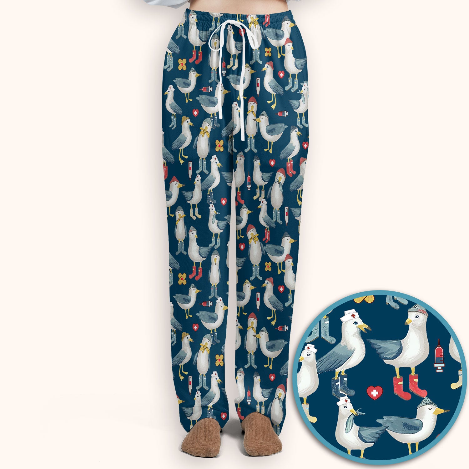 Seagull Scrub Set for Nurses - Adorable Birds Medical Uniform - Funny Scrubs Pants and V Neck Top for RN CNA LPN