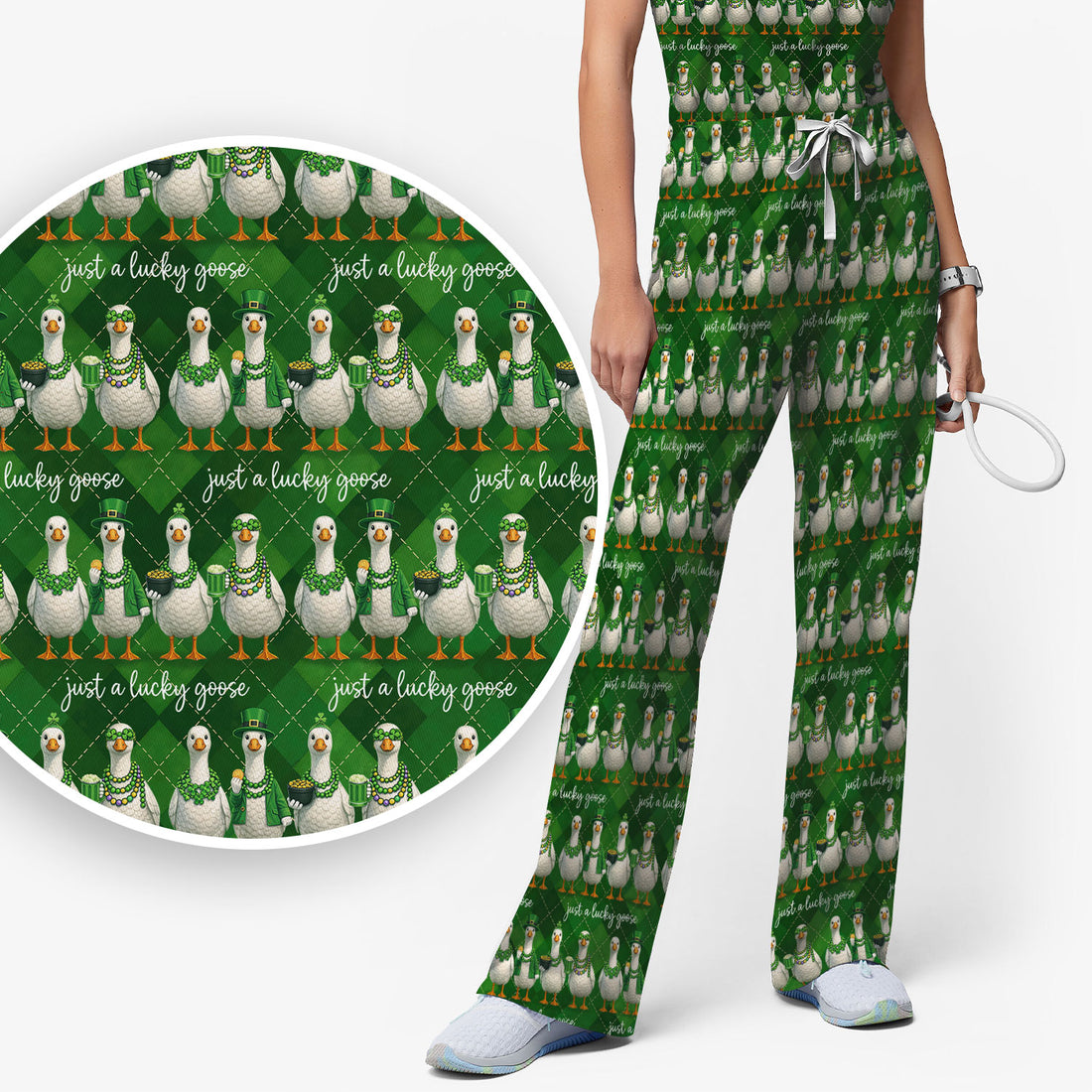 Lucky Goose St Patrick Green Argyle Print Set, Breathable Med Uniform