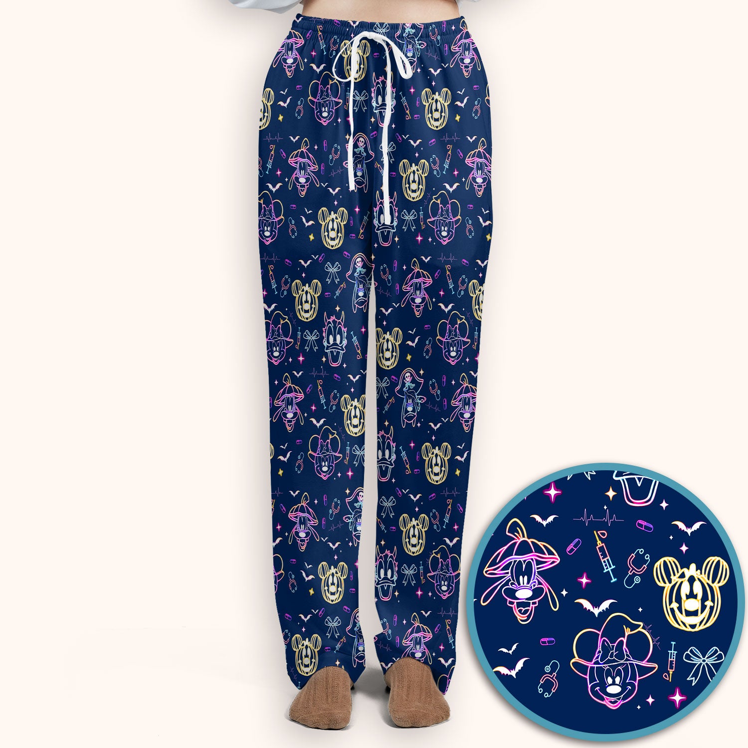 Neon Mouse Halloween Scrub Set for Nurses - Spooky Faces and Scary Pumpkin Scrub Pants and V Neck Shirt - Funny Med Uniform