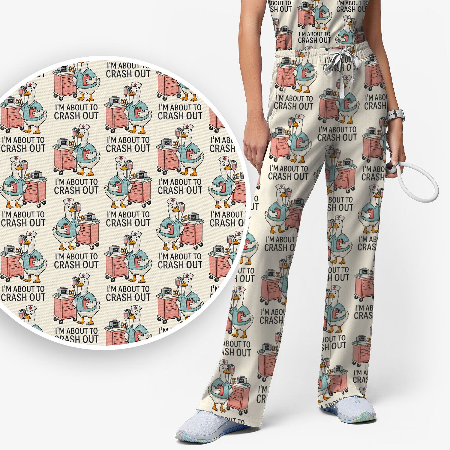 Funny Nurse Goose Crash Out Pattern Scrub Set, Nurse Uniform Scrubs Set