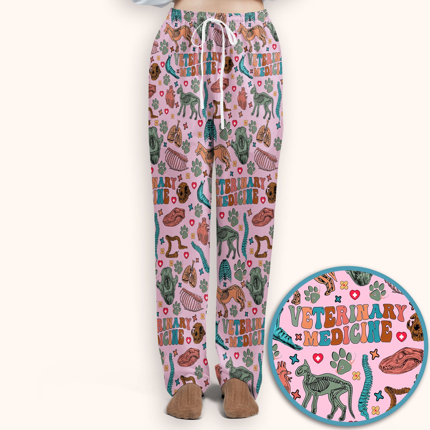 Veterinary Medicine Scrub Set - Cute Animal Anatomy Scrubs Pants and V Neck Top - Fun Vet Tech Nurse Uniform for Women