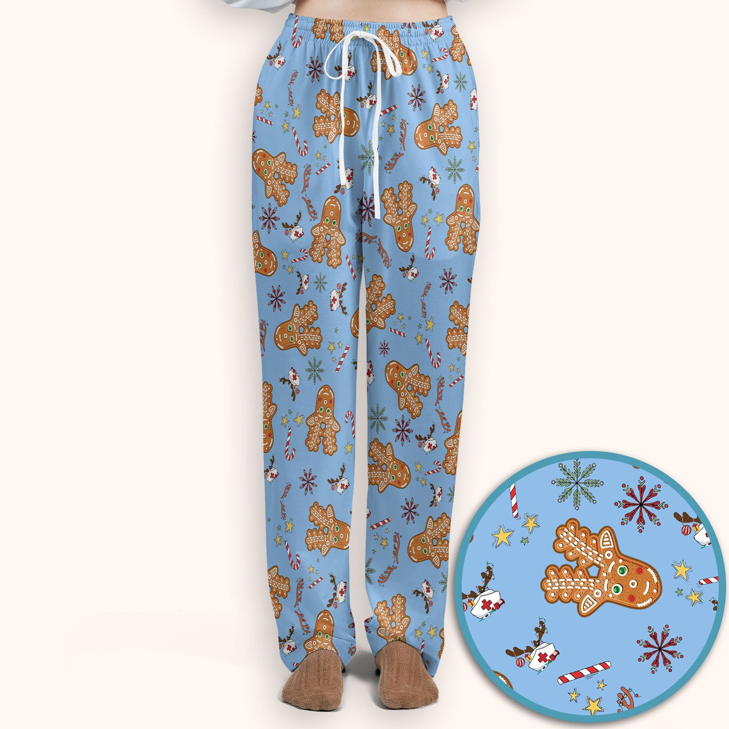 Gingerbread Cookies Reindeer Scrub Sets - Comfortable Scrubs for Nurses - Funny Christmas Gingerbread Scrub Pants and V Neck Top