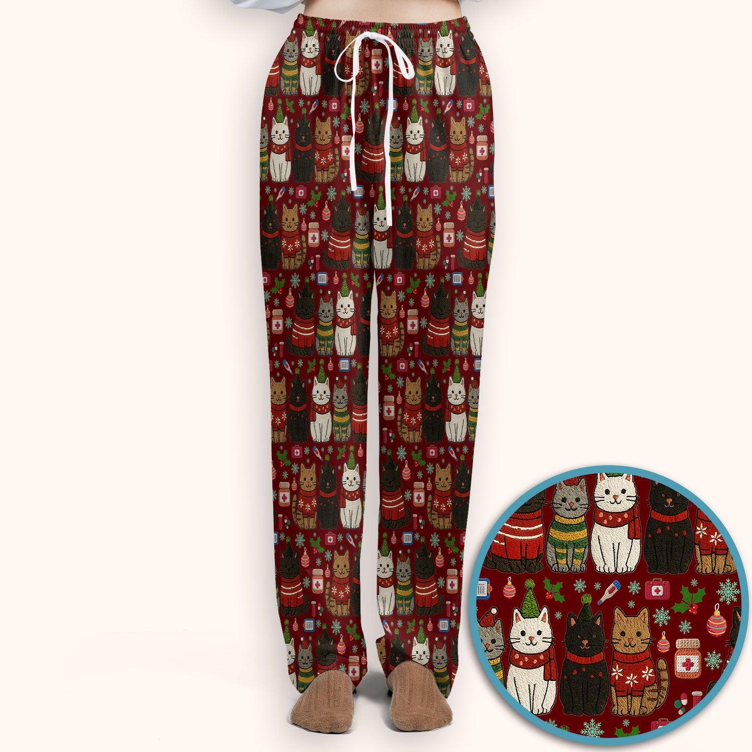 Christmas Cat Scrub Set, Festive Holiday Scrubs With Top And Pants, Cute Cat Lover Medical Uniform For Nurses And Doctors