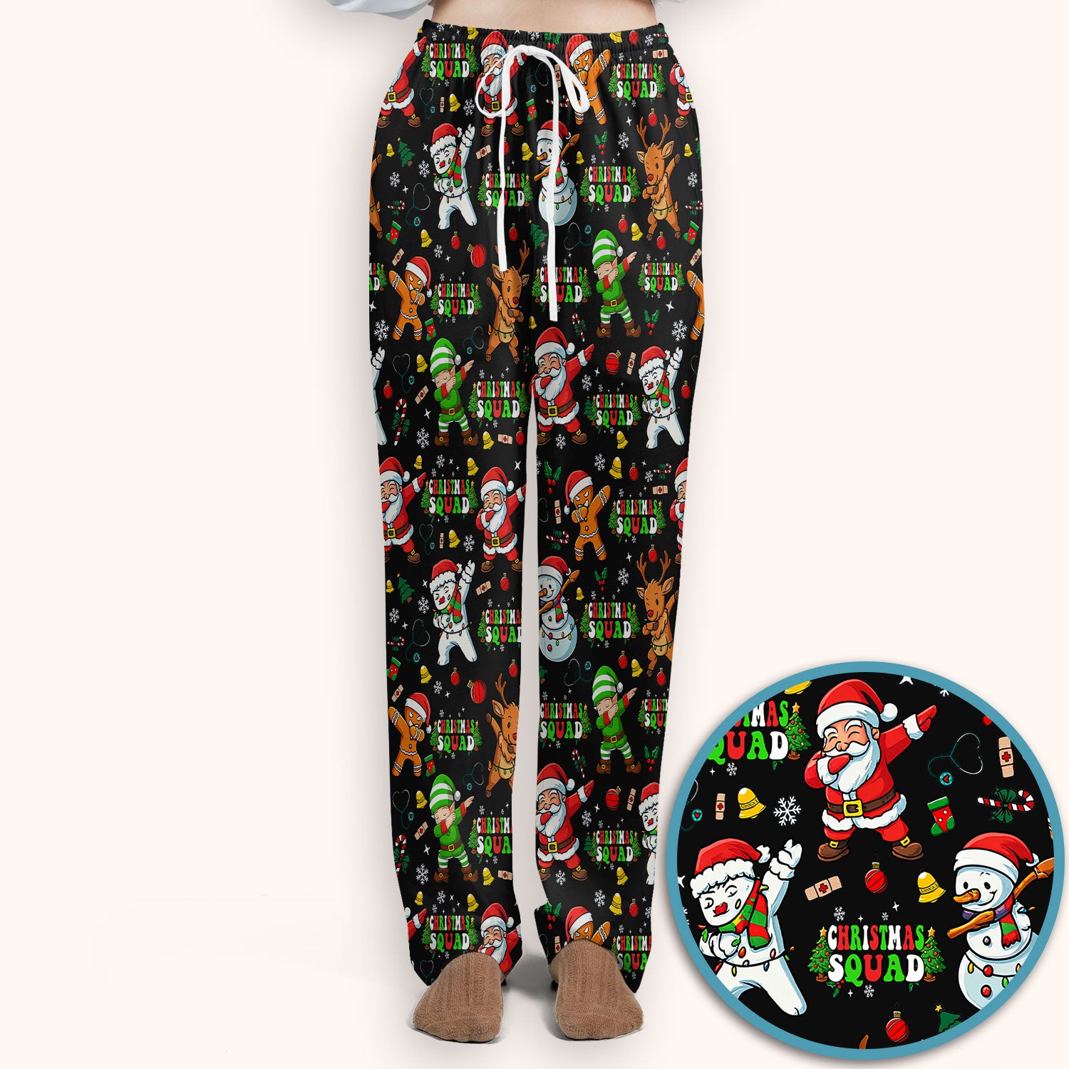 Christmas Squad Scrub Set - Funny Santa & Reindeer Pants and V Neck Top - Cute Holiday Medical Uniform for Nurses, Doctors & Vet Techs