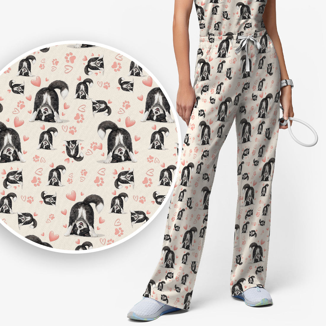 Cute Puppy Heart Medical Pattern Scrub Uniform, Women's Scrub Sets