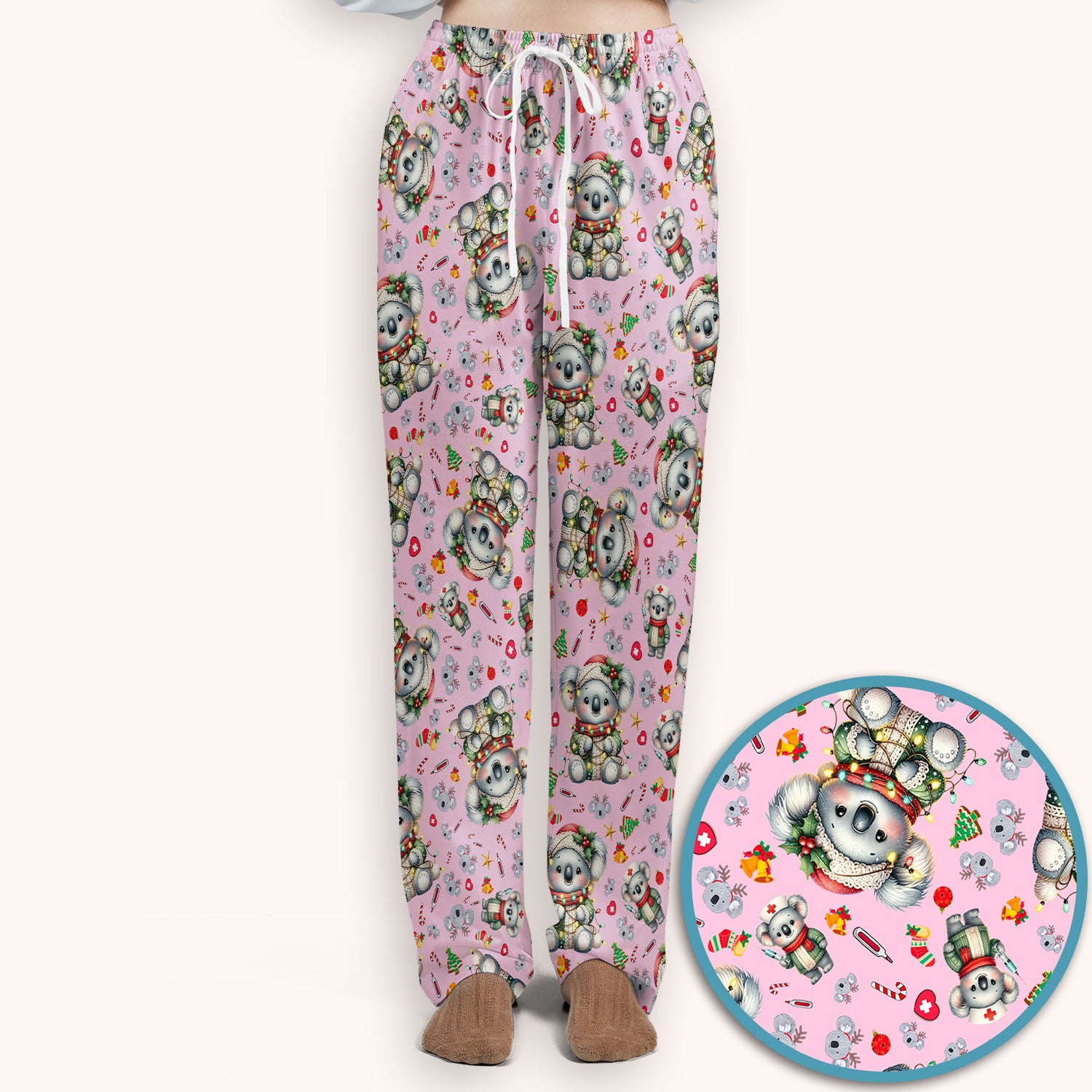 Aussie Koala Nurse Scrub Set - Cute Christmas Medical Uniform - Funny Holiday Animal Scrubs Pants and V Neck Top for Women