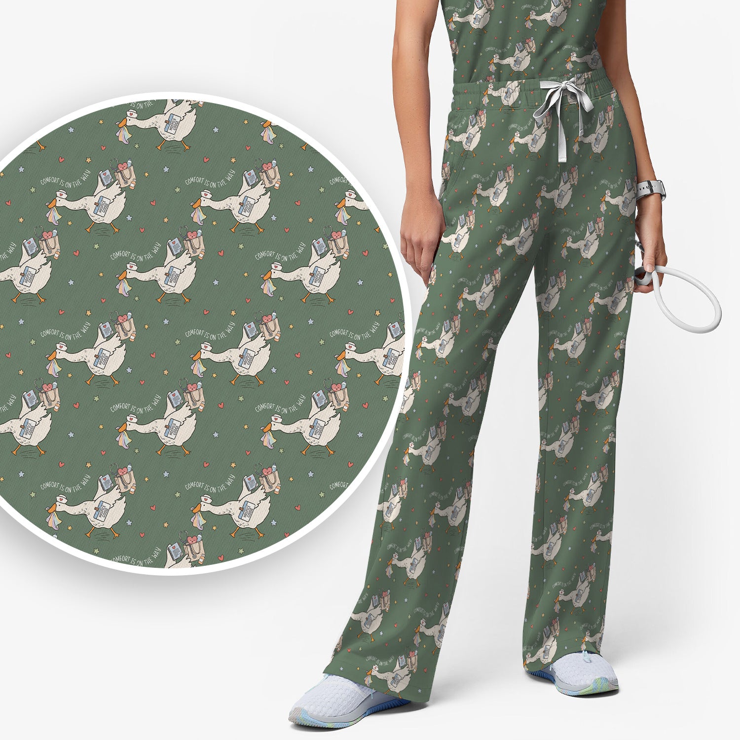 Cute Comfort Is On The Way Goose Scrub Set, Scrub Pants and V Neck Top
