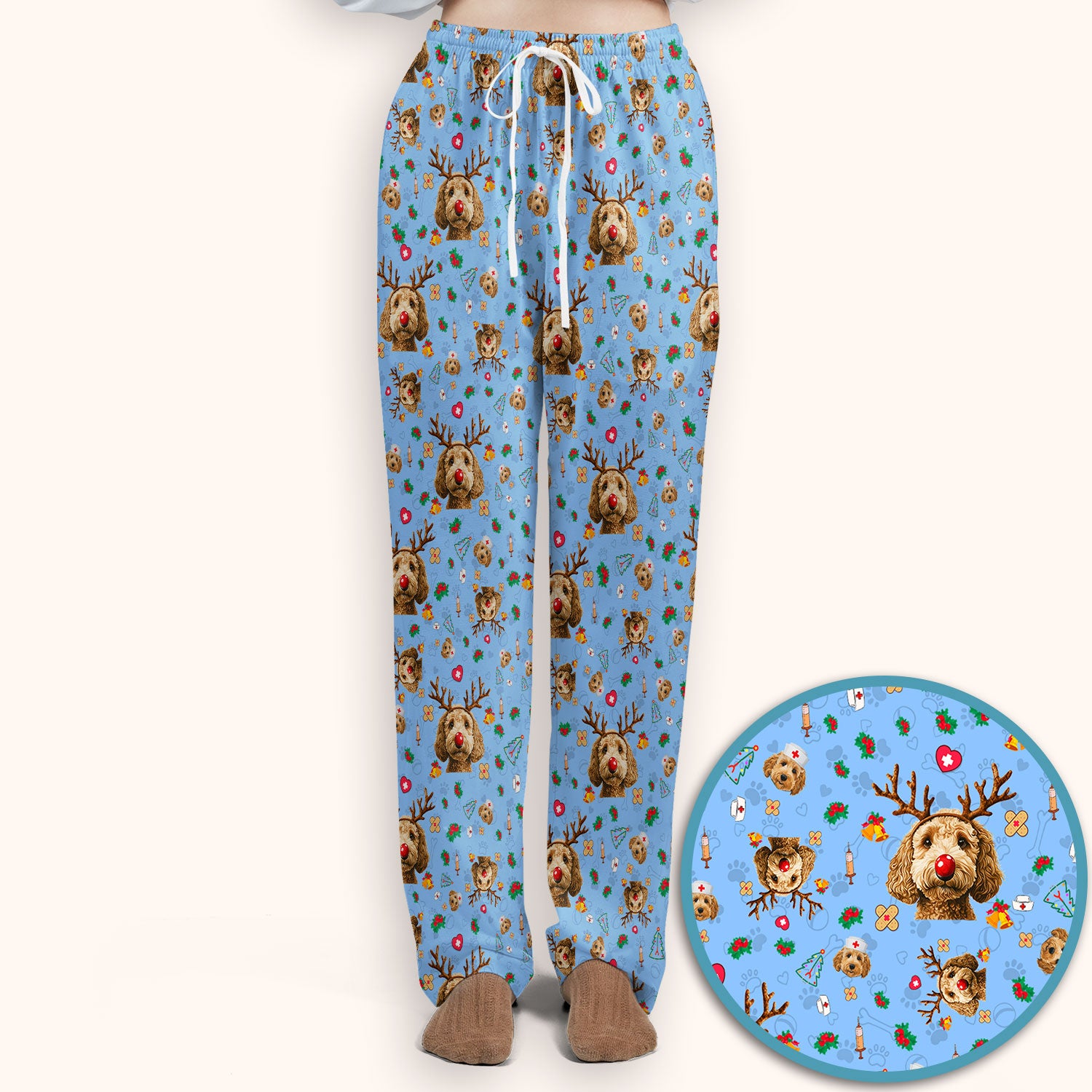 Christmas Labradoodle Scrub Set - Funny Reindeer Dog Nurse Pants and V Neck Top - Cute Holiday Medical Uniform