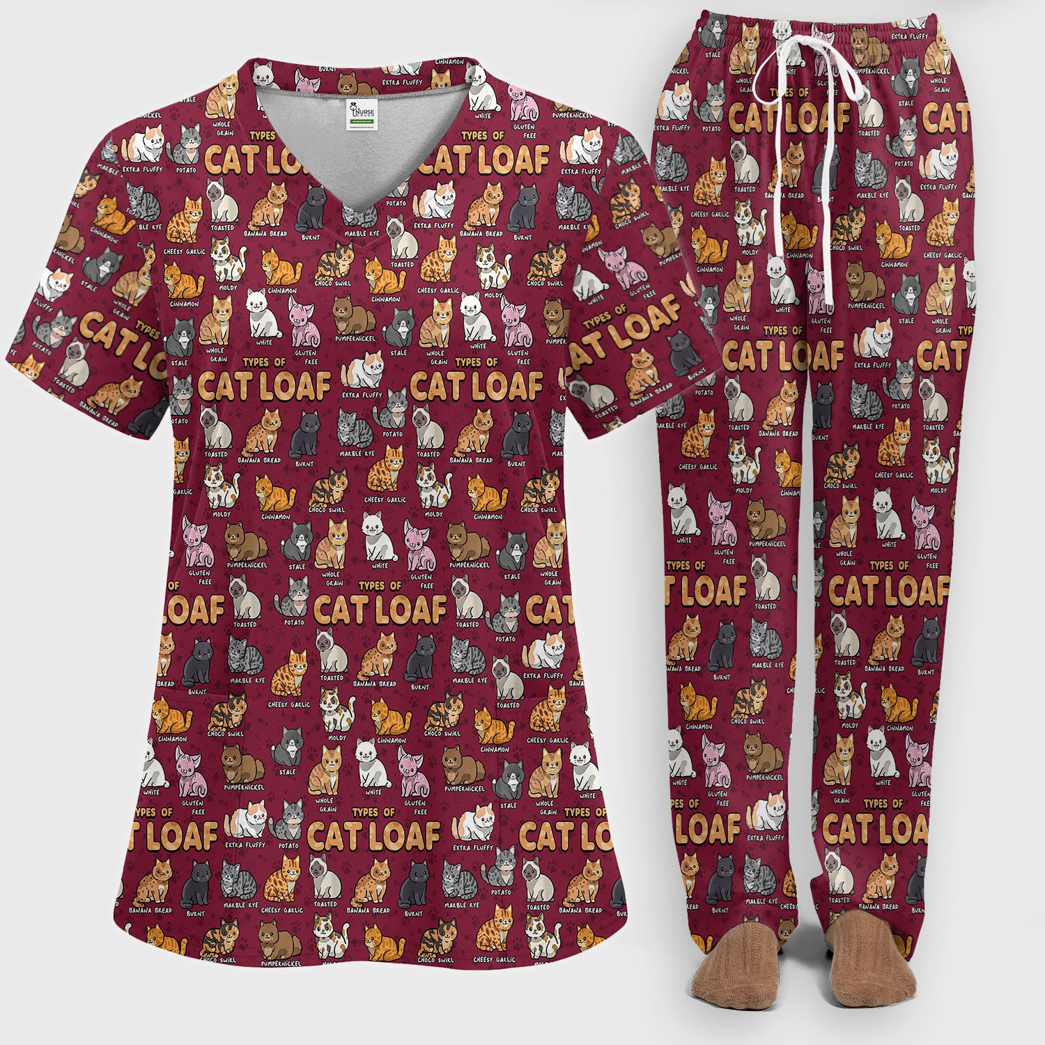Funny Cat Loaf Nurse Scrub Set for Women - Cute Cat Medical Uniform Top and Pants - Pet Lover Gift - Comfortable Nursing Outfit