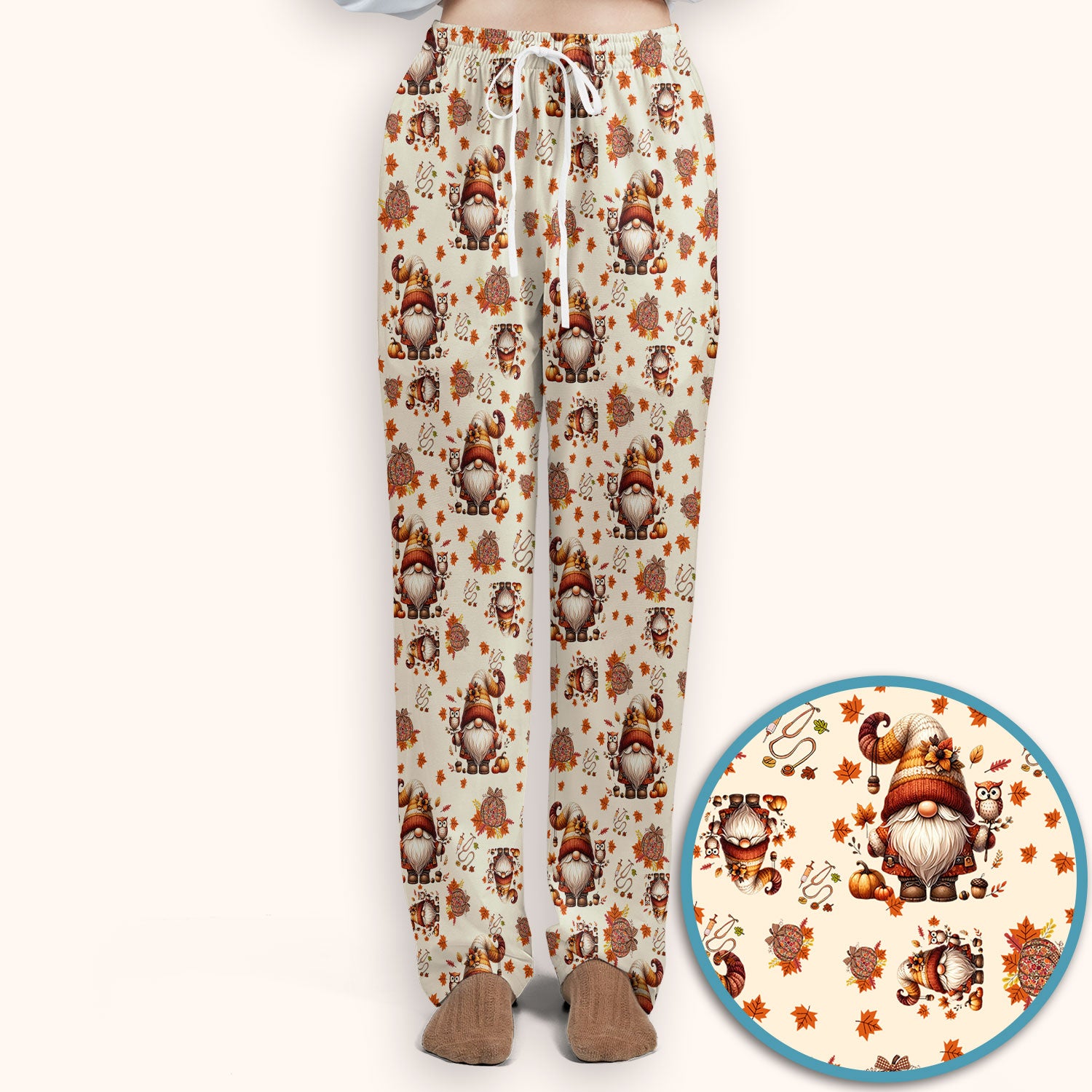Autumn Leaves Pumpkin Scrubs Set for Women - Gnome Scrubs for Nurse Mama - Breathable Fabrics Nursing Uniform