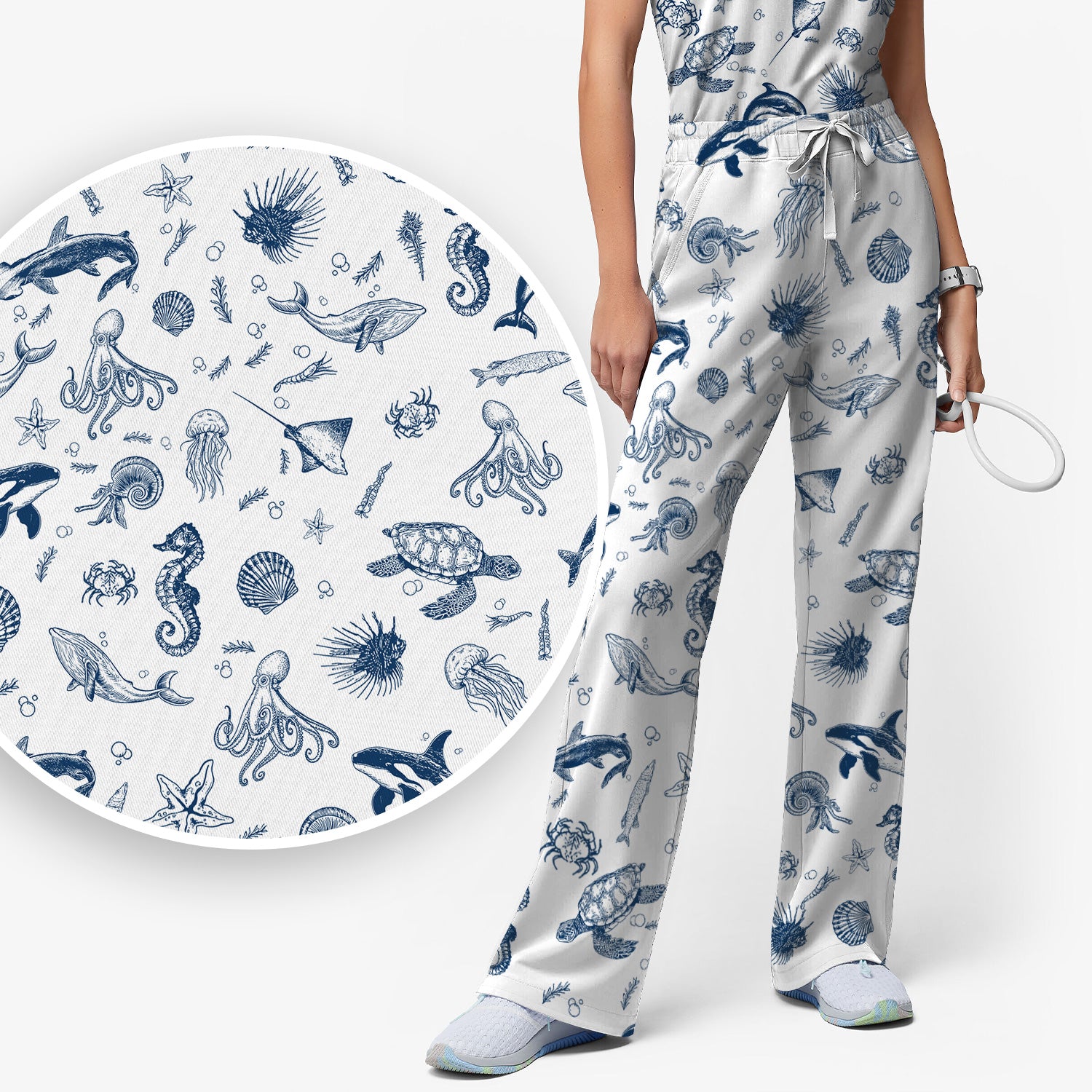 Marine Sea Life Pattern Scrub Set, Women's Scrub Sets