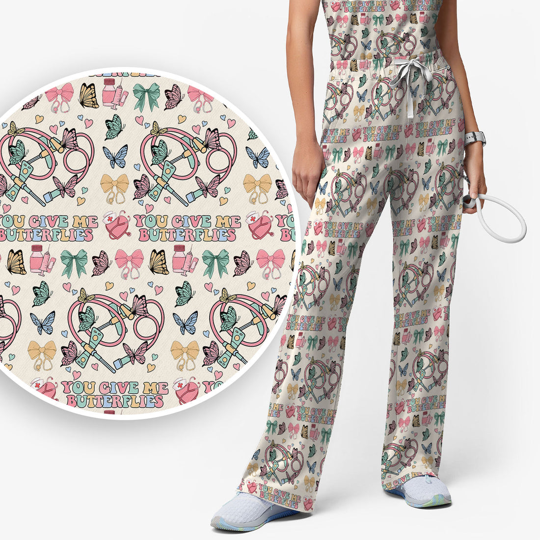 Butterfly Heart Valentine Medical Pattern Scrub, Women's Scrub Sets