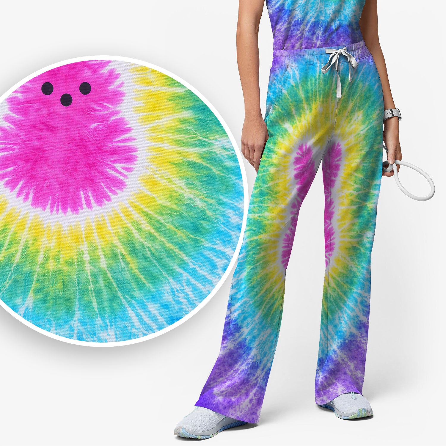 Easter Peep Tie Dye Scrub Set, Easter Bunny Nurse Shirt For Women, Breathable Fabrics Nursing Uniform
