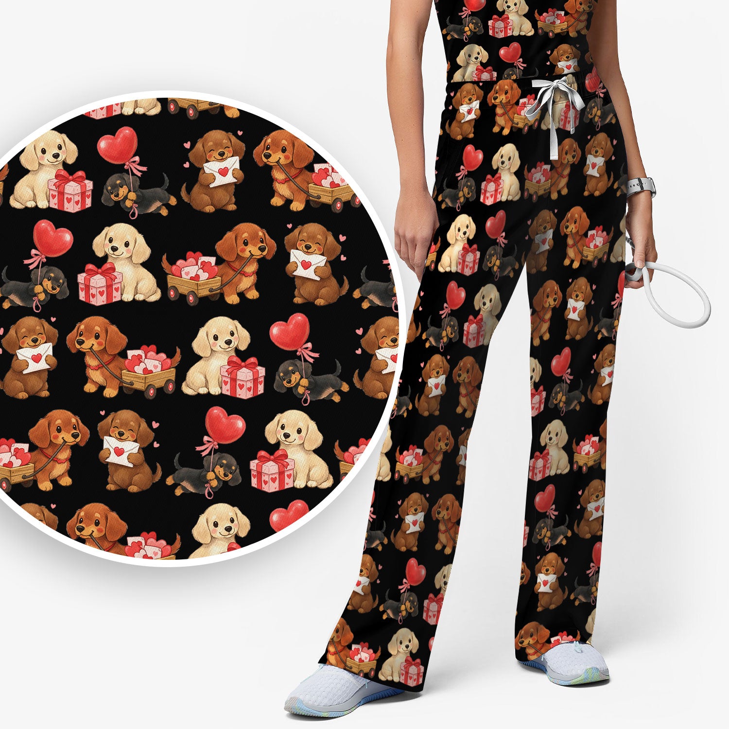 Cute Dachshund Nurse Scrub Set For Nurses, Wiener Dog Pattern Nurse Shirt, Breathable Fabrics Nursing Uniform