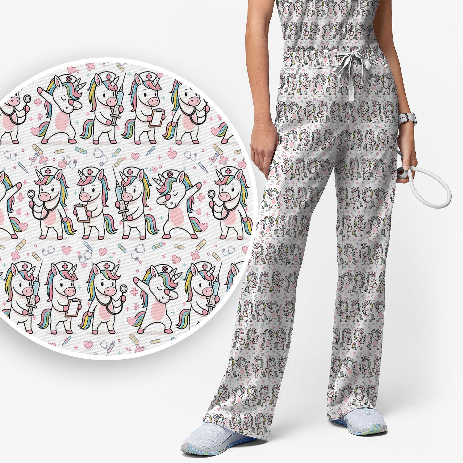 Cute Unicorn Nurse Scrub Set, Playful Medical Cartoon Nursing Shirt, Breathable Fabrics Nurse Uniform