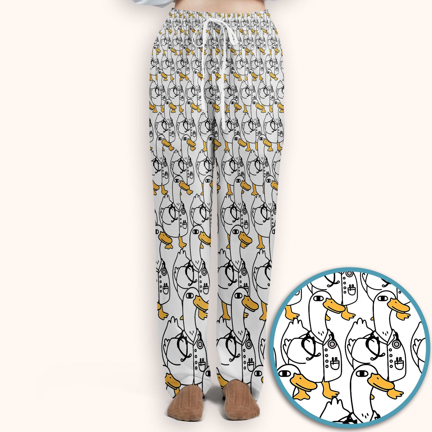 Funny Duck Scrub Set for Women - I'm a Doctor Scrubs Pants and V Neck Top - Cute Duck In The Row - Comfortable Nursing Uniform