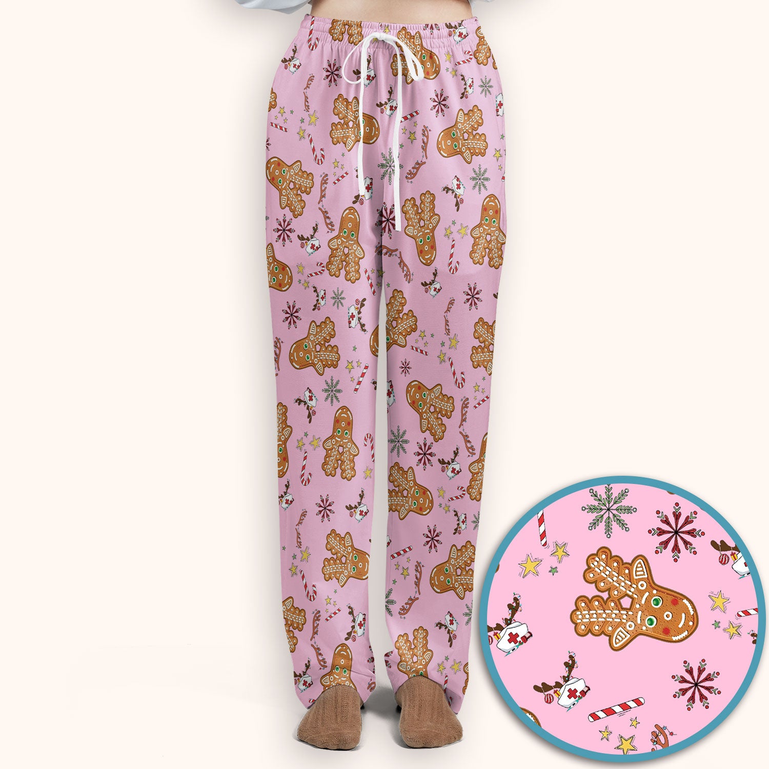 Gingerbread Cookies Reindeer Scrub Sets - Comfortable Scrubs for Nurses - Funny Christmas Gingerbread Scrub Pants and V Neck Top