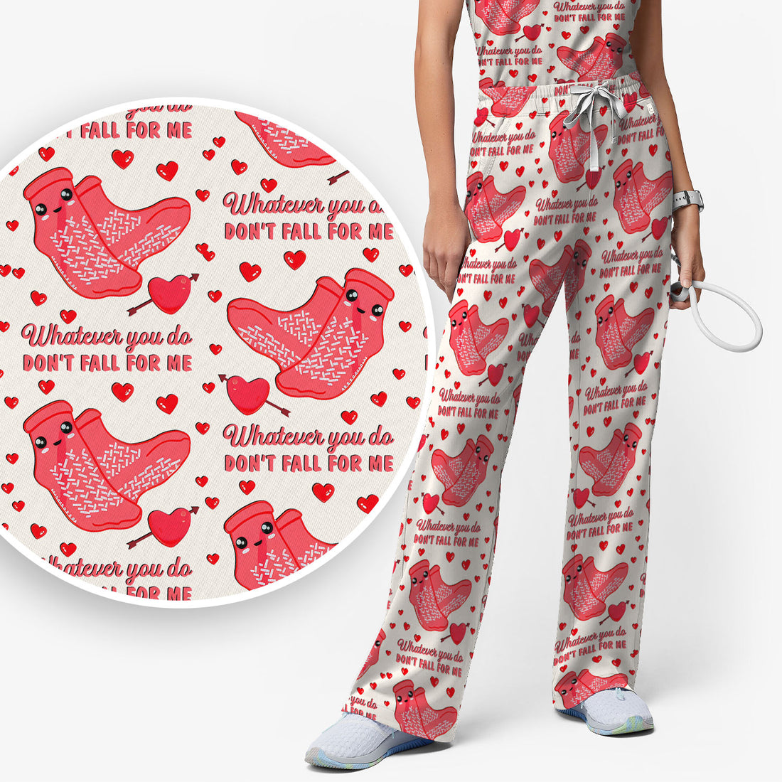 Valentine Funny Love Quote Scrub Set, Scrub Pants and V Neck Top