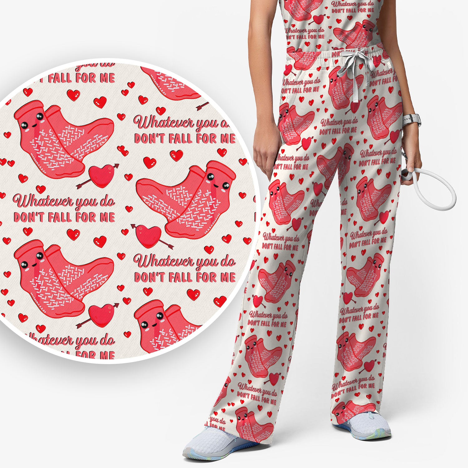 Valentine Funny Love Quote Scrub Set, Scrub Pants and V Neck Top