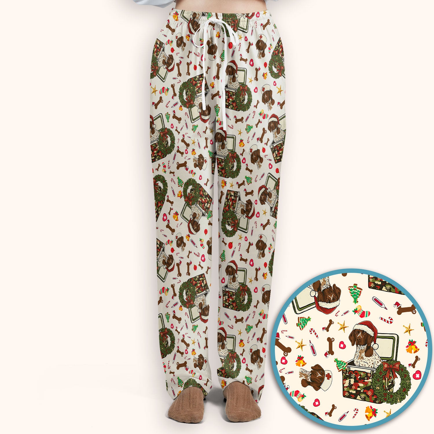 Christmas Dachshund Scrub Set - Cute Sausage Dog Nursing Pants and V Neck Top - Funny Holiday Medical Uniform