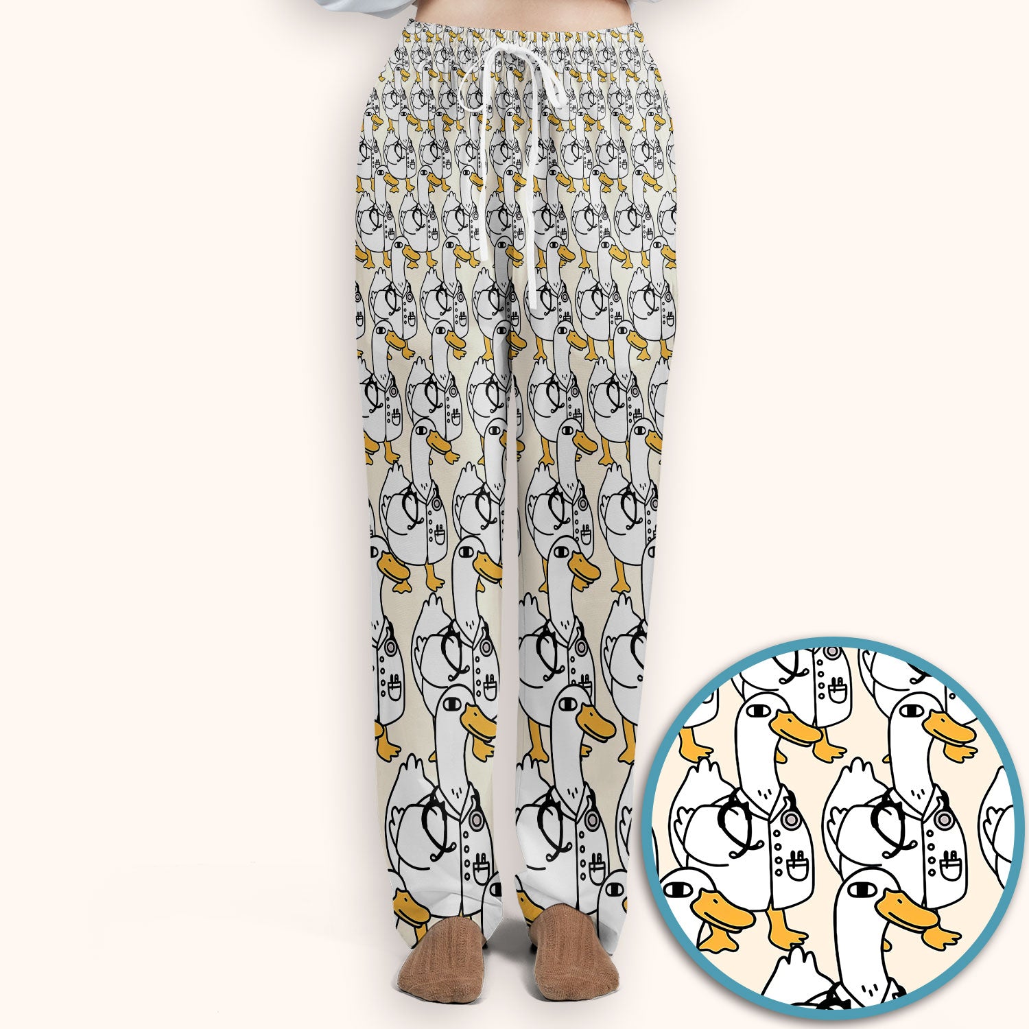 Funny Duck Scrub Set for Women - I'm a Doctor Scrubs Pants and V Neck Top - Cute Duck In The Row - Comfortable Nursing Uniform