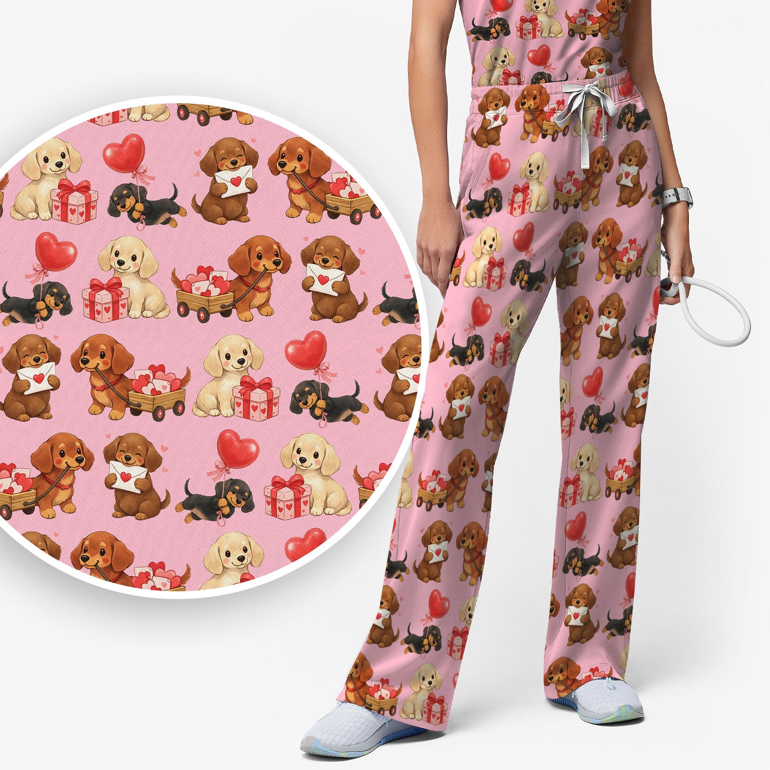 Cute Dachshund Nurse Scrub Set For Nurses, Wiener Dog Pattern Nurse Shirt, Breathable Fabrics Nursing Uniform