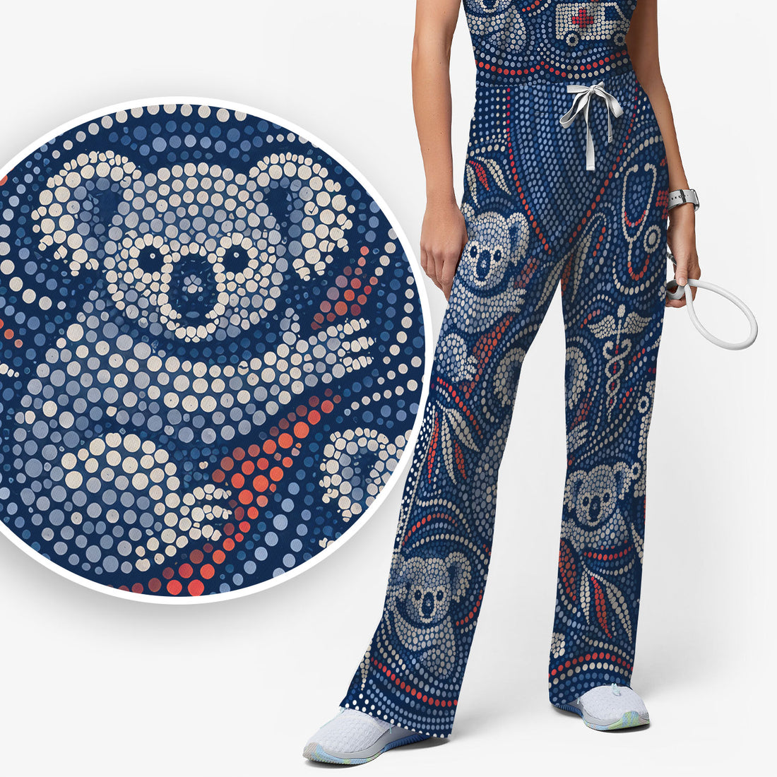 Koala Dot Art Medical Pattern Set, Women's Scrub Sets Breathable