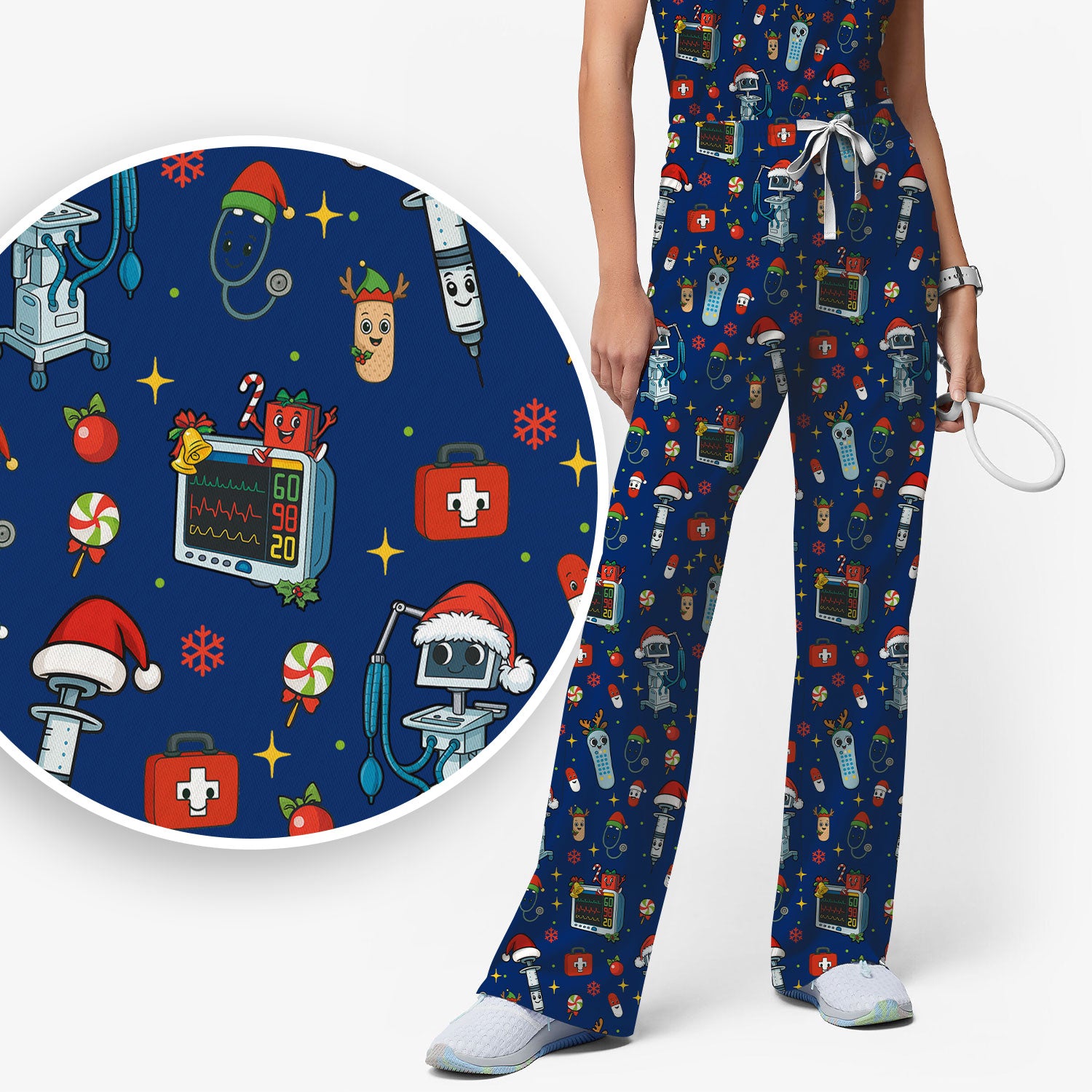 Christmas Nurse Scrub Set - Funny Robot and Reindeer Pattern Medical Scrubs - Cute Holiday Matching Set for Women Nurses