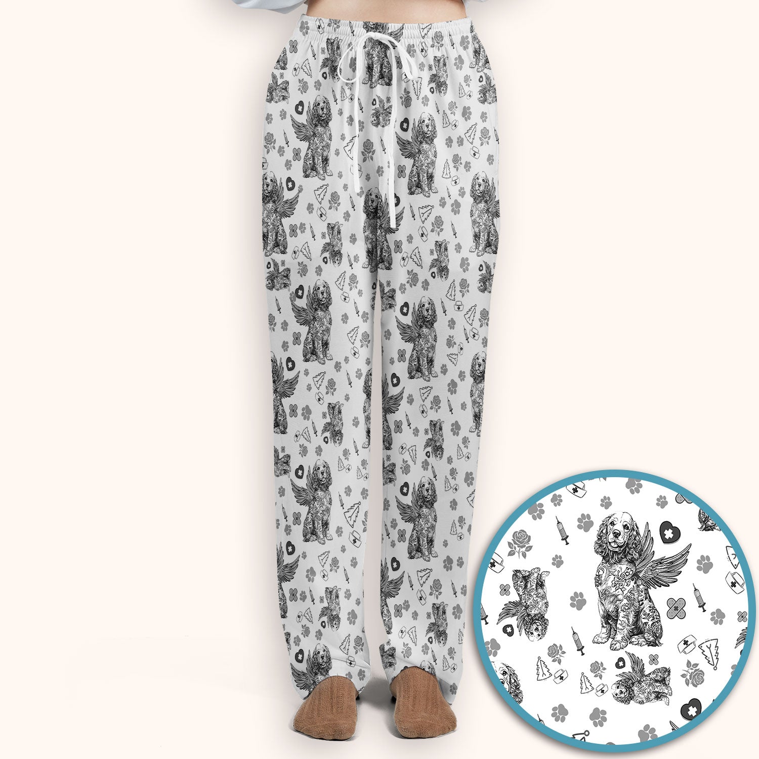 Toile De Jouy Scrub Set for Nurses - Angel Puppy Medical Uniform - Floral Dog in Heaven Gift for Women, Vet Techs, RN CNA LPN