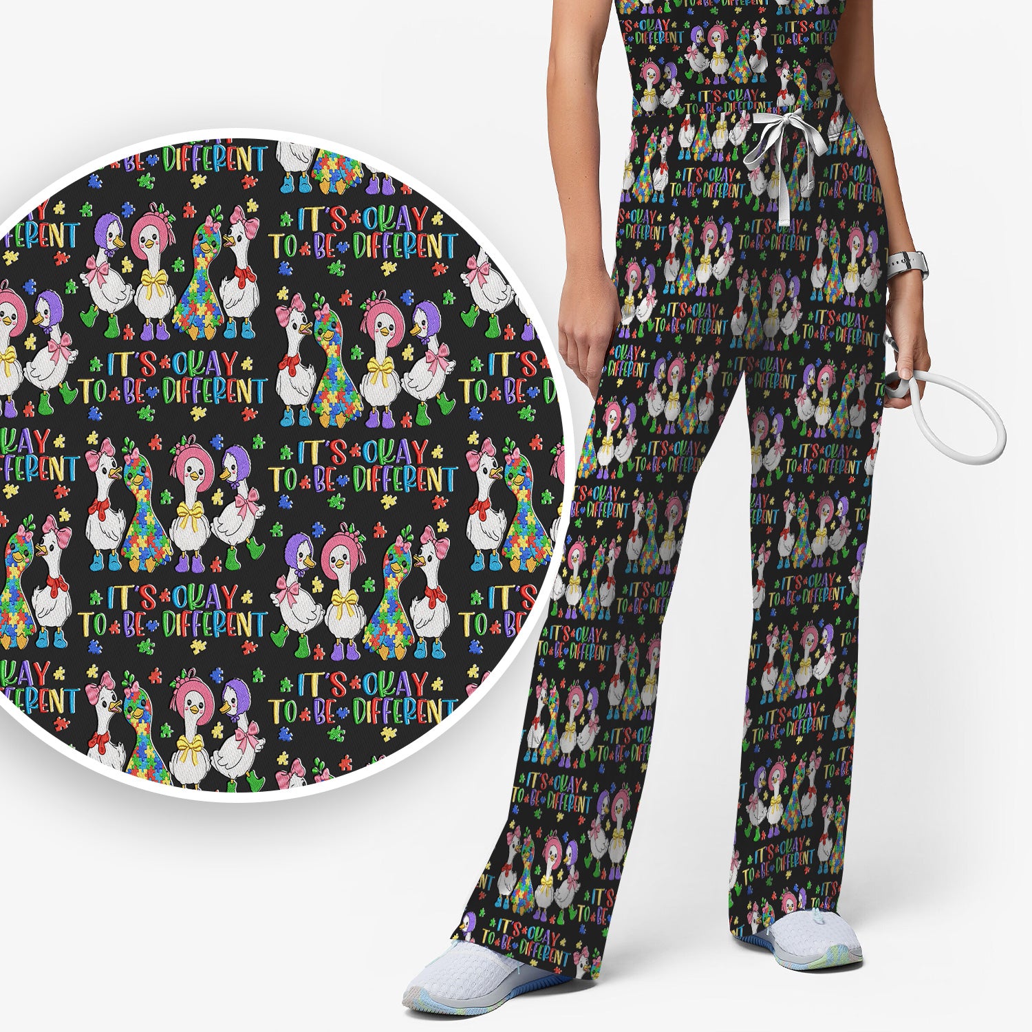 It’s Okay To Be Different Duck Pattern Scrub Set, Nurse Uniform Scrubs Set
