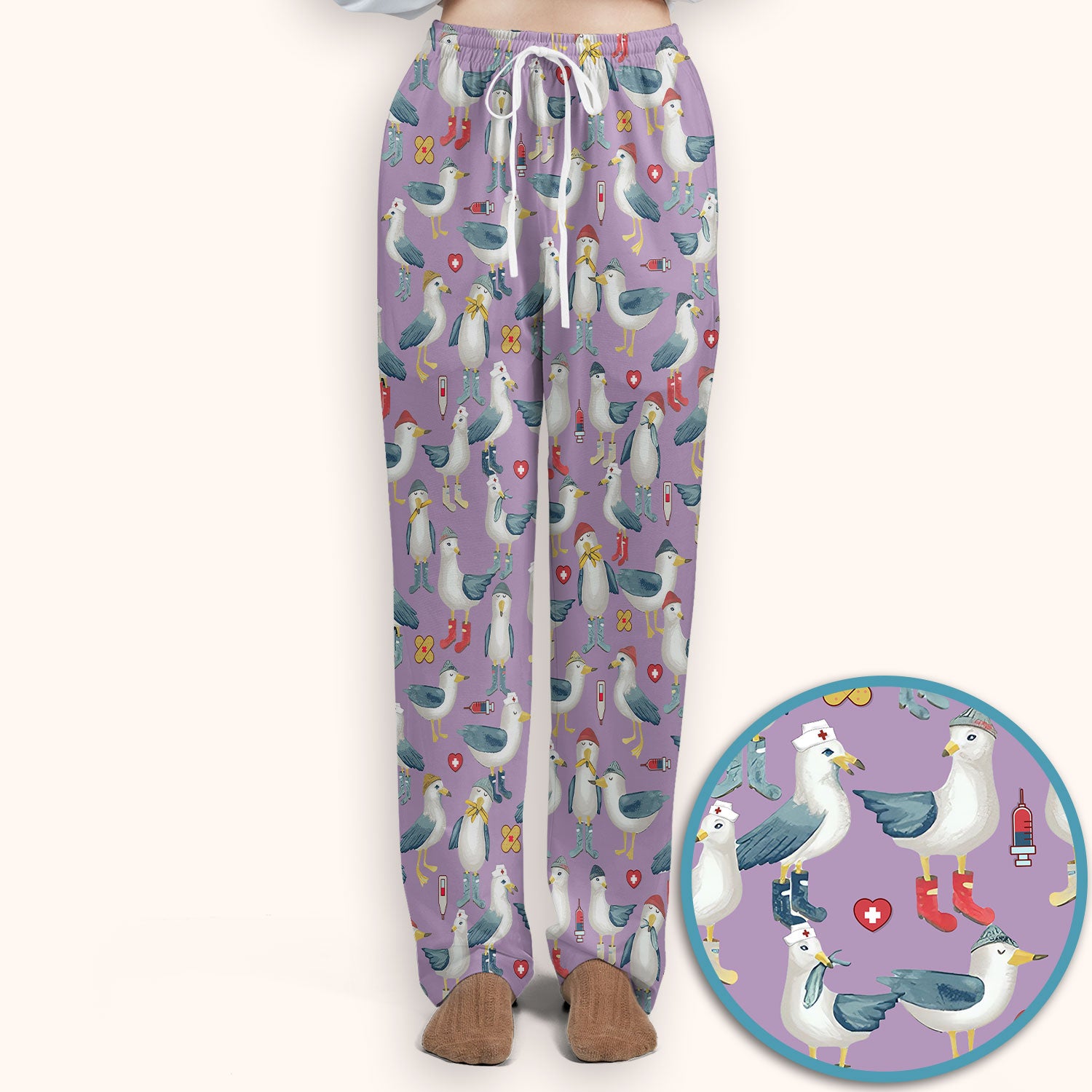 Seagull Scrub Set for Nurses - Adorable Birds Medical Uniform - Funny Scrubs Pants and V Neck Top for RN CNA LPN
