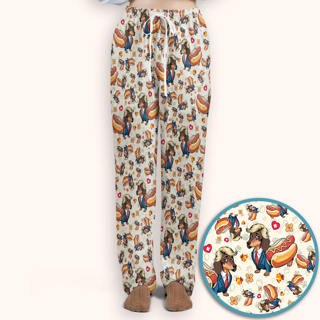 Dachshund Hot Dog Nurse Scrub Set - Funny Sausage Dog Pants and V Neck Top - Medical Uniform Gift